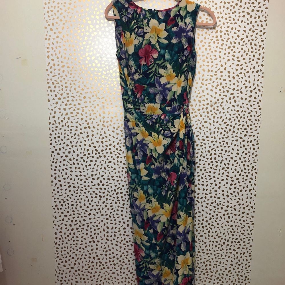 Vintage Maggy London Silk Floral Faux Wrap Dress